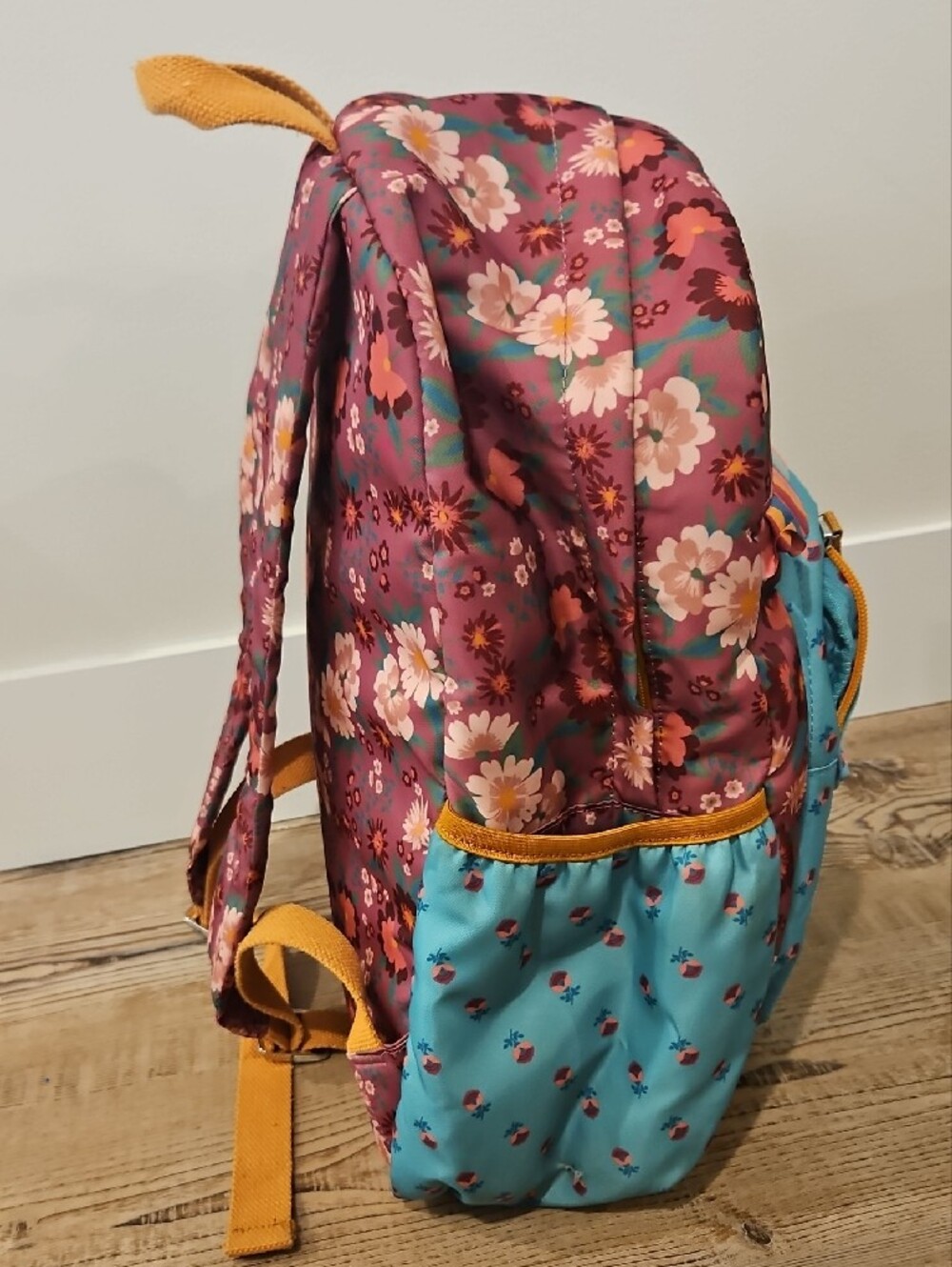 Matilda Jane Floral Kids Backpack in Mauve & Teal with Rainbow Trim - Picture 3 of 8